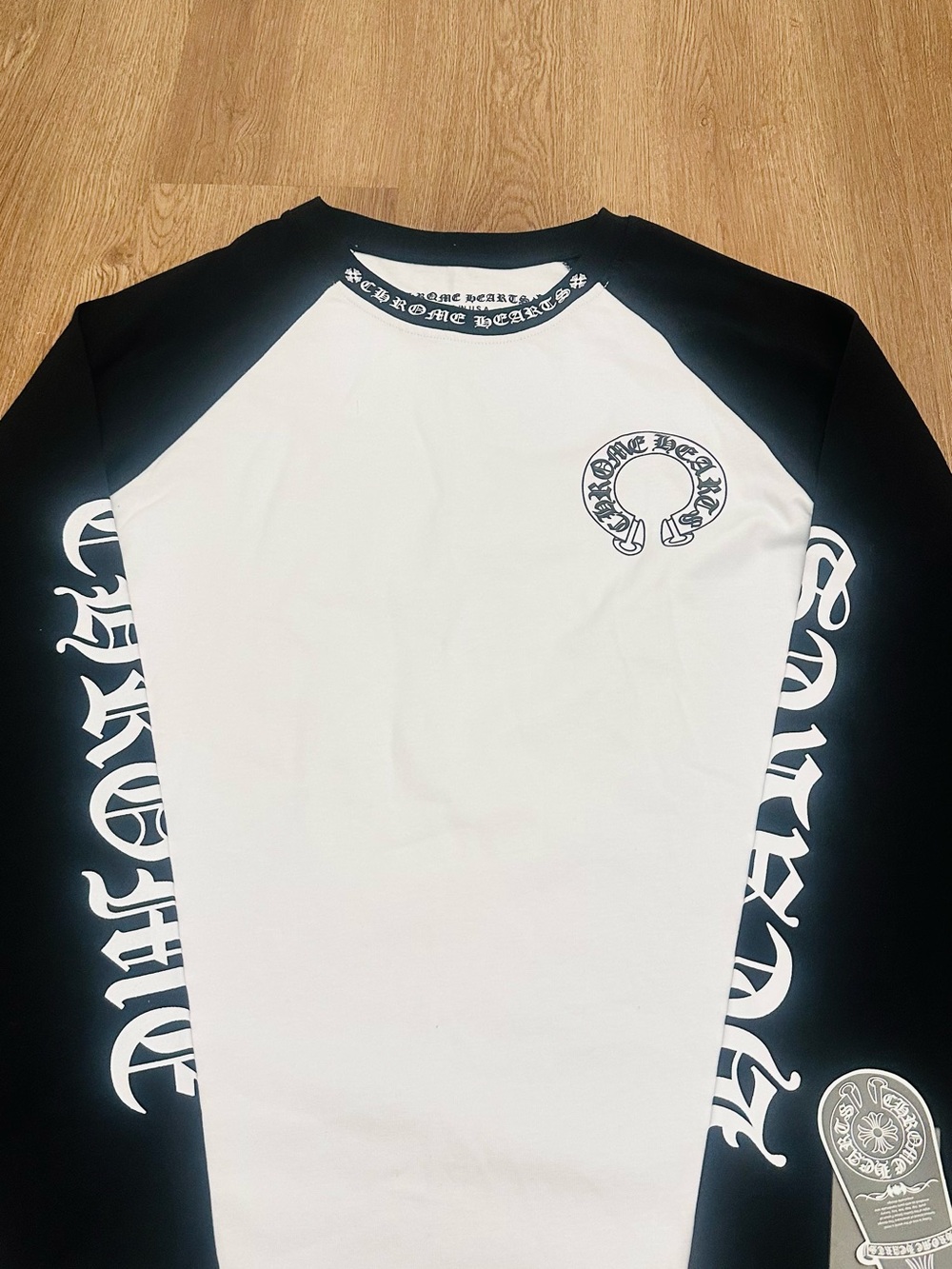 Chrome Hearts Black and White Raglan Logo Long Sleeve Tee